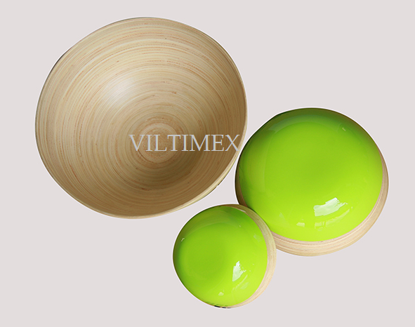 Coiled Bamboo Bowls Set - Lime & Natural Colour