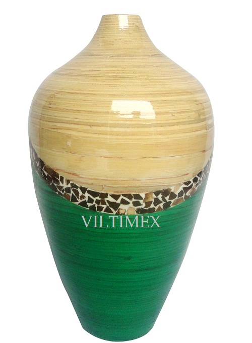 Natural Bamboo Vase, Cream & Green