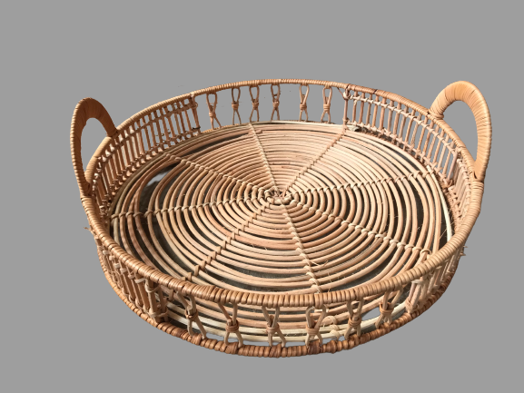 Handwoven Rattan Storage Tray With Handle